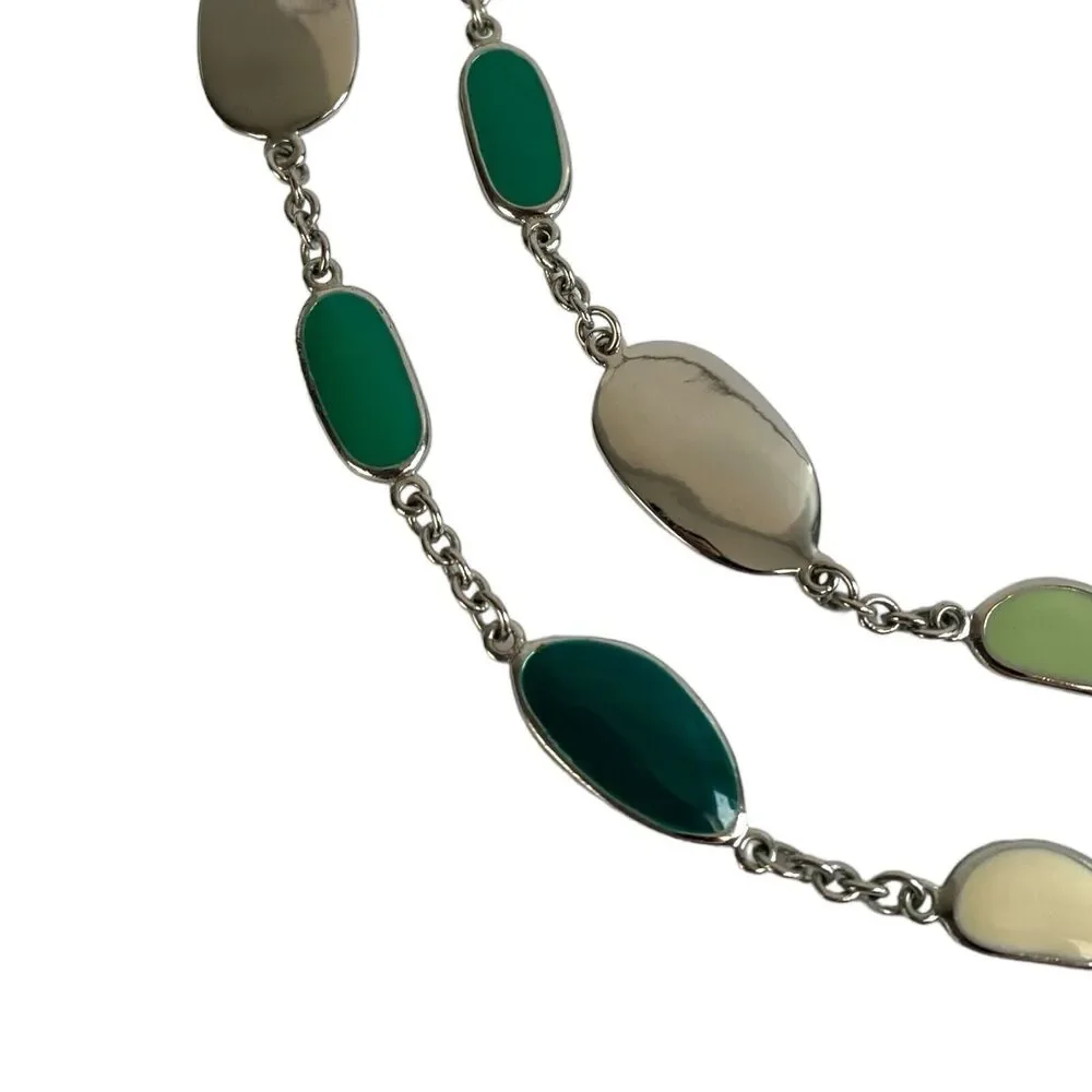 Silver Tone Double Strand Layered Jewelry  Necklace Multicolor‎ Pebbles A14Q